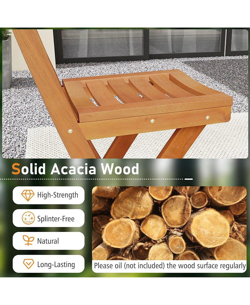 Sugift Acacia Wood Folding Bar Height Chair with Backrest and 28.5 in Seat