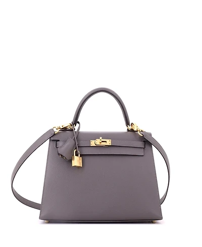 Pre-Owned HERMES Kelly 25 Handbag Grey Epsom with Gold Hardware