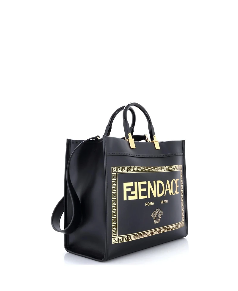 Pre-Owned Fendi Medium x Versace Fendace Convertible Sunshine Shopper Tote Printed Leather