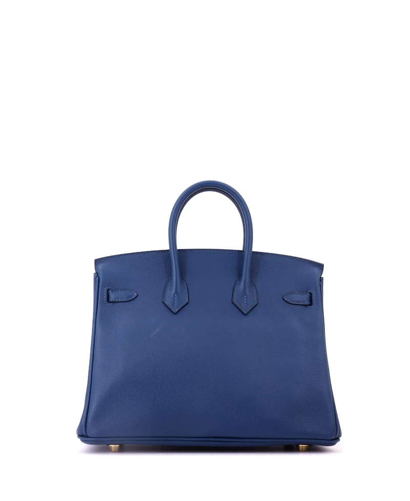 Pre-Owned HERMES Birkin 25 Handbag Blue Novillo with Gold Hardware