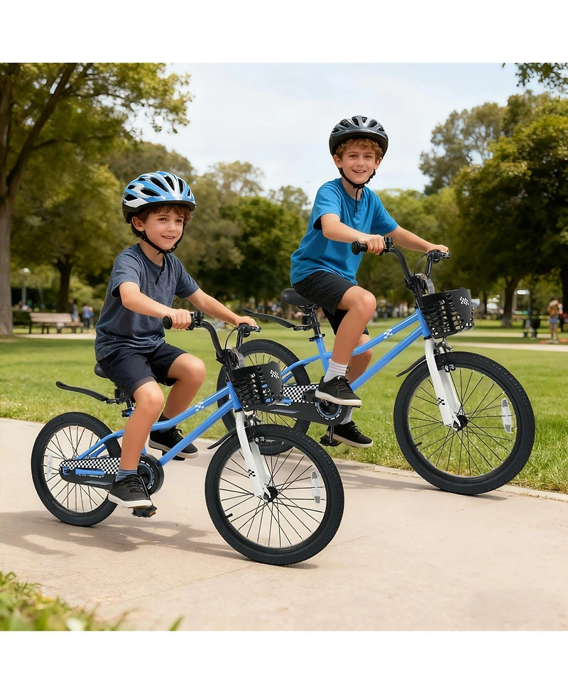 Slickblue 20 Inch Kids Bike Adjustable with Kickstand and Storage Basket for Aged 8+ Years
