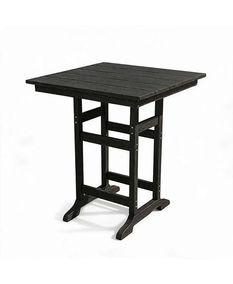 homfan 31.5" Square Hdpe Wood Grain Outdoor Bar Table – 39.6" High Weatherproof Pub with Umbrella Hole, 300 lb Capacity for Patio and Poolside