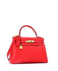 Pre-Owned HERMES Kelly 28 Handbag Red Clemence with Gold Hardware
