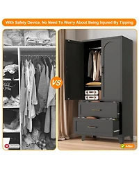 71" Tall Metal Storage Cabinet with 2 Drawer and Hanging Rod Wardrobe 2 Doors Wardrobe Closet with Shelf