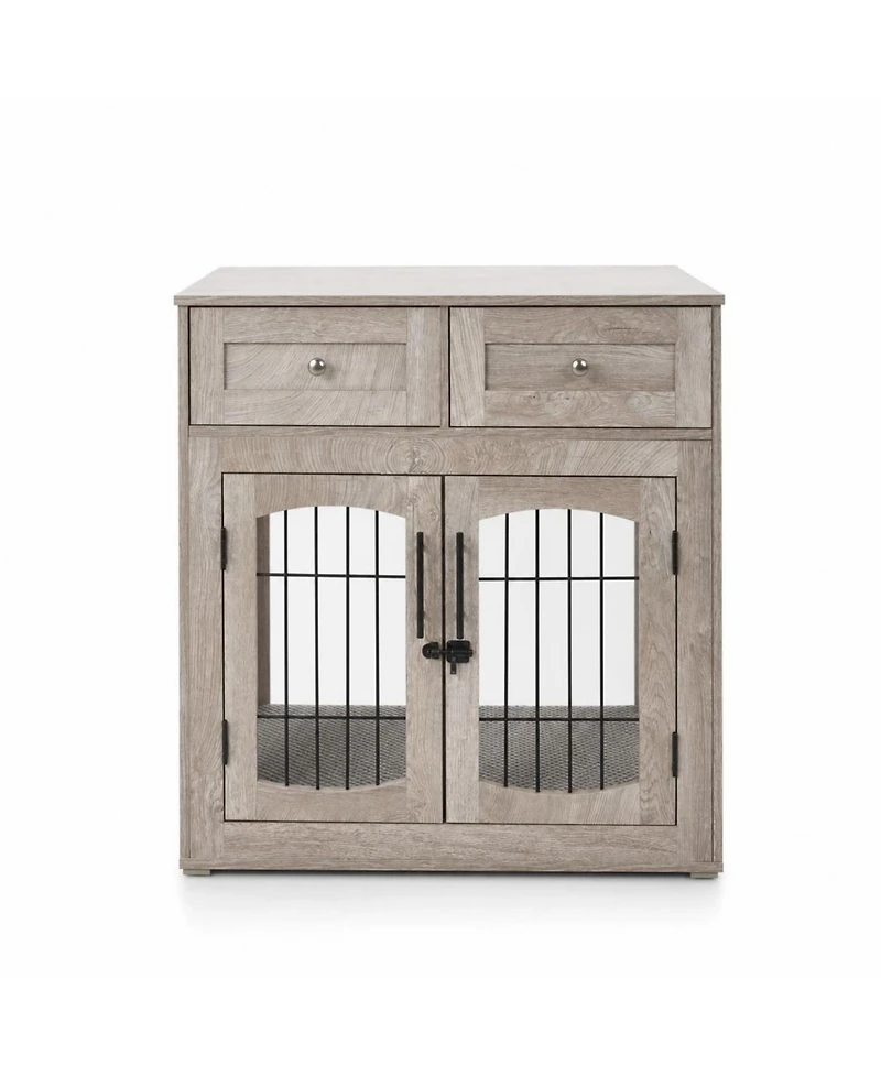 homfan og Crate Furniture with 2 Drawers and 3 Doors, Indoor Kennel End Table for Medium and Large Dogs, Rustic Modern Style