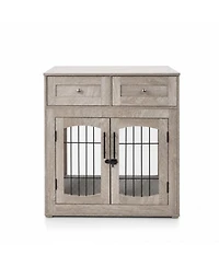 homfan og Crate Furniture with 2 Drawers and 3 Doors, Indoor Kennel End Table for Medium and Large Dogs, Rustic Modern Style