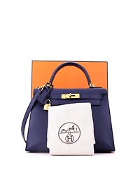 Pre-Owned HERMES Kelly 28 Handbag Blue Epsom with Gold Hardware