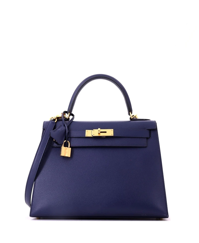 Pre-Owned HERMES Kelly 28 Handbag Blue Epsom with Gold Hardware