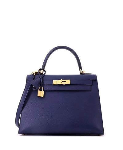 Pre-Owned HERMES Kelly 28 Handbag Blue Epsom with Gold Hardware