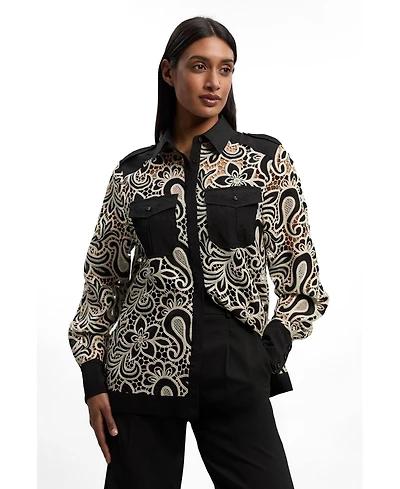 Karen Millen Women's Cutwork Detail Long Sleeve Shirt