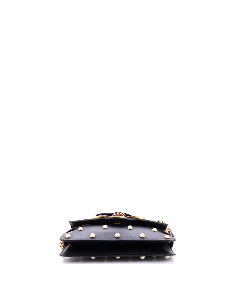 Pre-Owned Gucci Mini Broadway Pearly Bee Shoulder Bag Embellished Leather