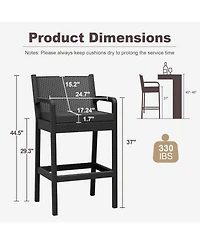 gaomon Set of 4 Wicker Bar Stools, 30 Inch Outdoor Counter Height with Thickened Cushions, Backrest and Footrest