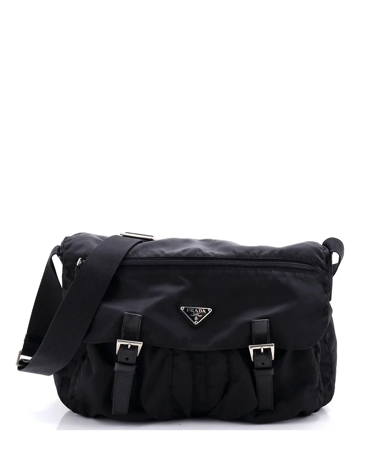 Pre-Owned Prada Vintage Double Buckle Flap Messenger Bag Tessuto