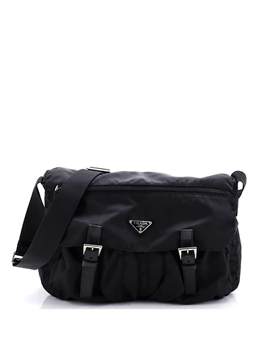 Pre-Owned Prada Vintage Double Buckle Flap Messenger Bag Tessuto