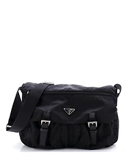 Pre-Owned Prada Vintage Double Buckle Flap Messenger Bag Tessuto