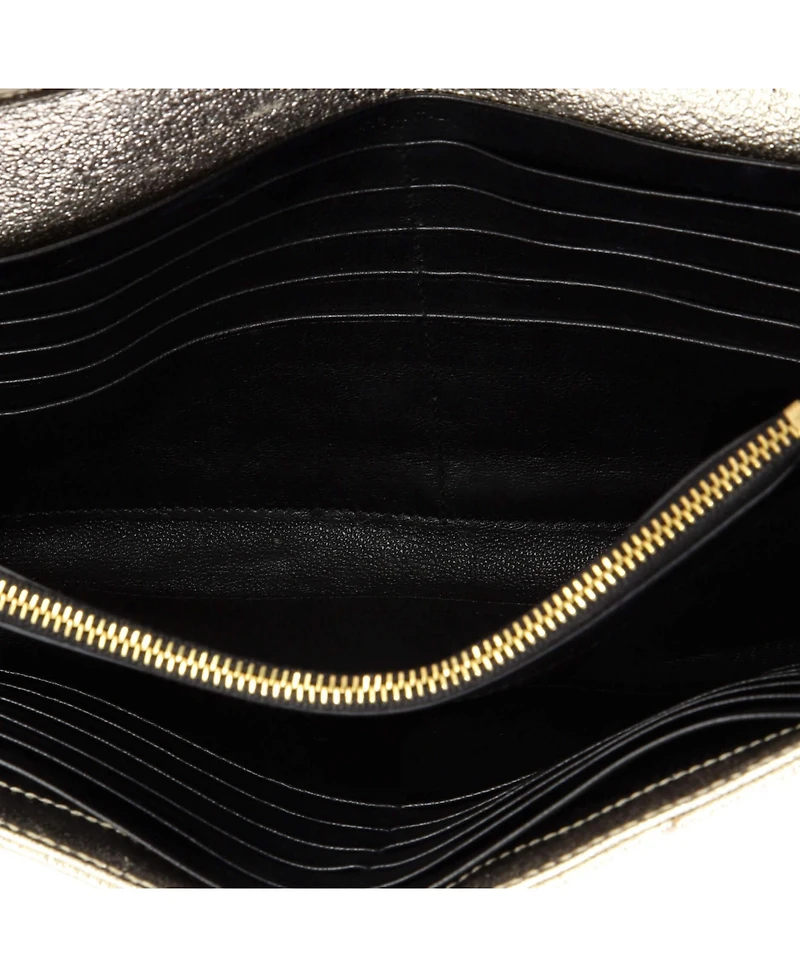 Pre-Owned Saint Laurent Medium Classic Monogram Wallet on Chain Matelasse Chevron Metallic Leather