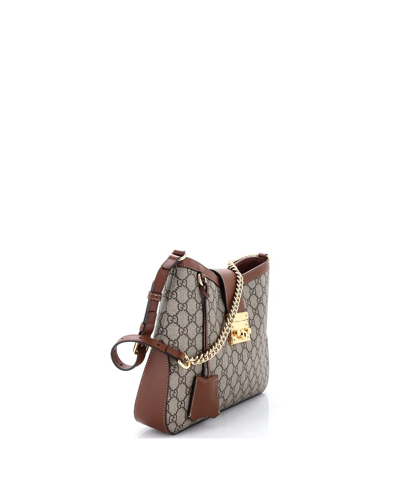 Pre-Owned Gucci Medium Padlock Chain Shoulder Bag Gg Coated Canvas with Leather