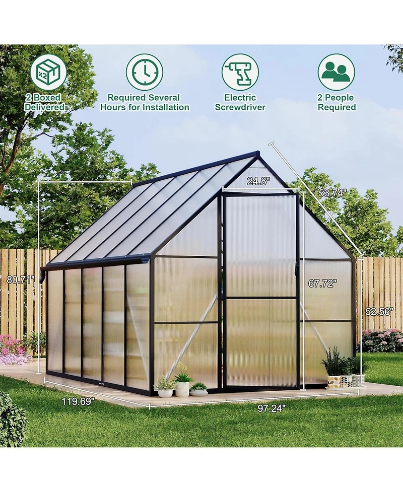 gaomon 8x10 Aluminum-Framed Polycarbonate Heavy Duty with Quick Setup Structure and Roof Vent
