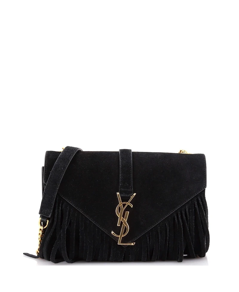 Pre-Owned Saint Laurent Small Classic Monogram Fringe Crossbody Bag Suede