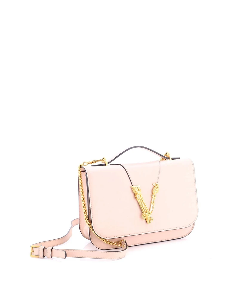 Pre-Owned Versace Small Virtus Flap Shoulder Bag Leather