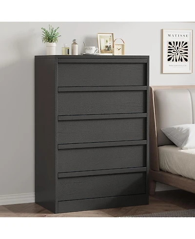 gaomon 5 Dresser for Bedroom, 43.3" Tall Dresser, Freestanding Horizontal Drawer with Storage, Wooden Closet Chest Storage for Living Room, Hallway
