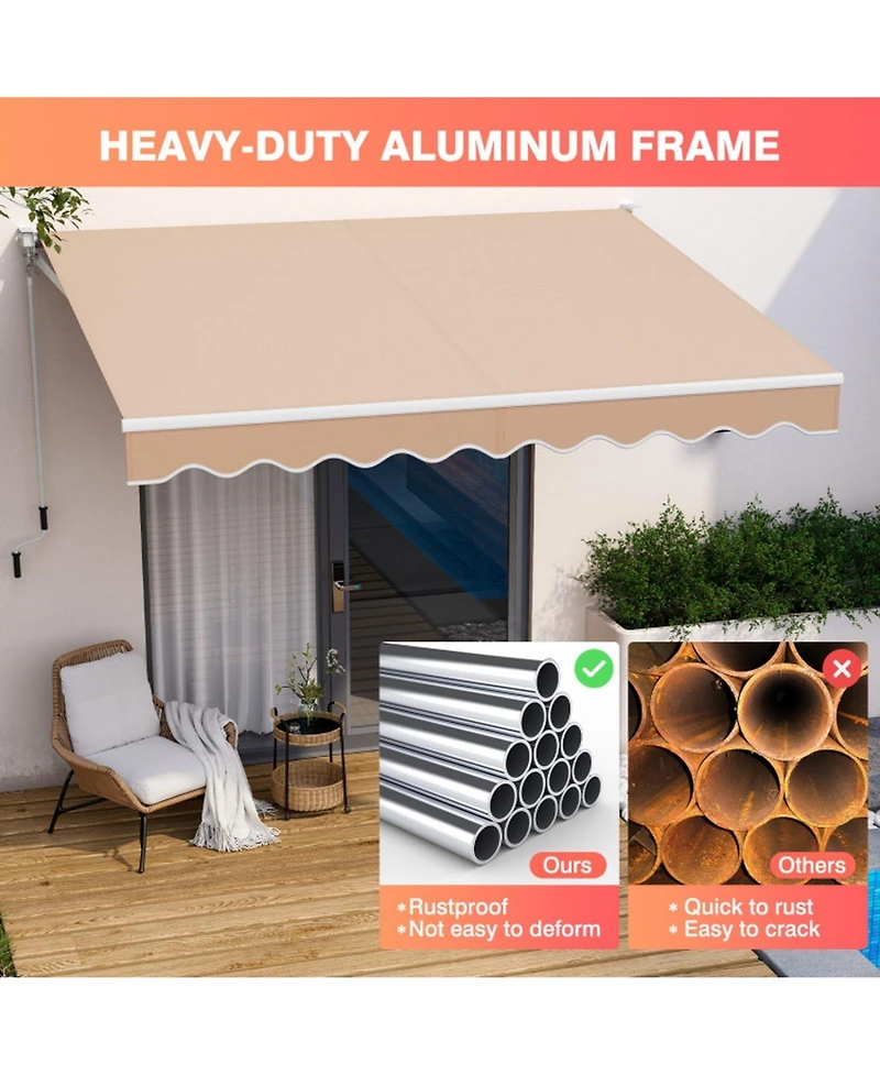 Sugift 10 x 8.2 ft Retractable Patio Awning with Manual Crank Handle and Aluminum Frame