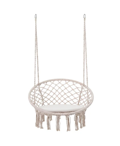 Sugift Macrame Hanging Swing Chair Hammock with Round Cushion and Foldable Frame
