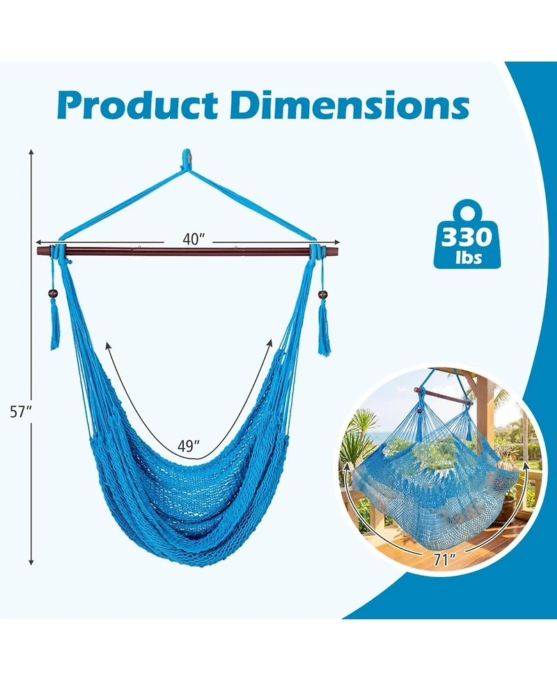 Sugift Caribbean Hammock Chair with Metal Spreader Bar and Soft Spun Rope Seat