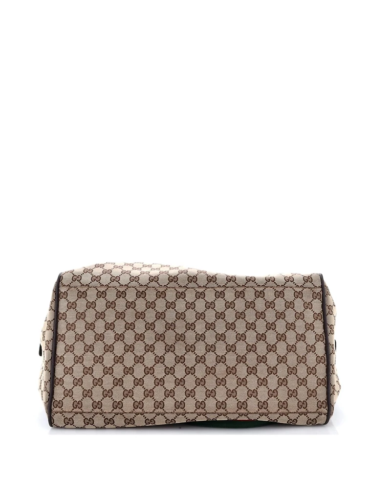 Pre-Owned Gucci Large Web Strap Side Snap Carry On Duffle Bag Gg Canvas