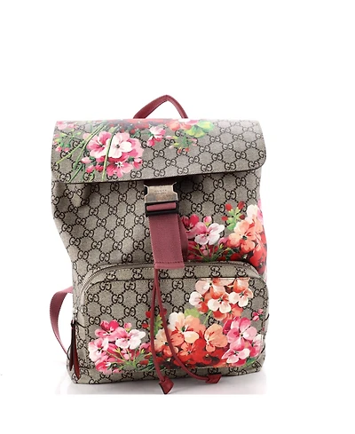 Pre-Owned Gucci Medium Buckle Backpack Blooms Print Gg Coated Canvas