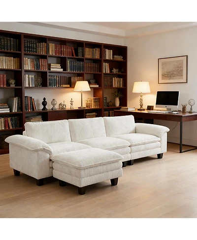 Clihome L-Shaped Sectional Sofa Corduroy Conversation Sofa Modular Couch with Ottoman