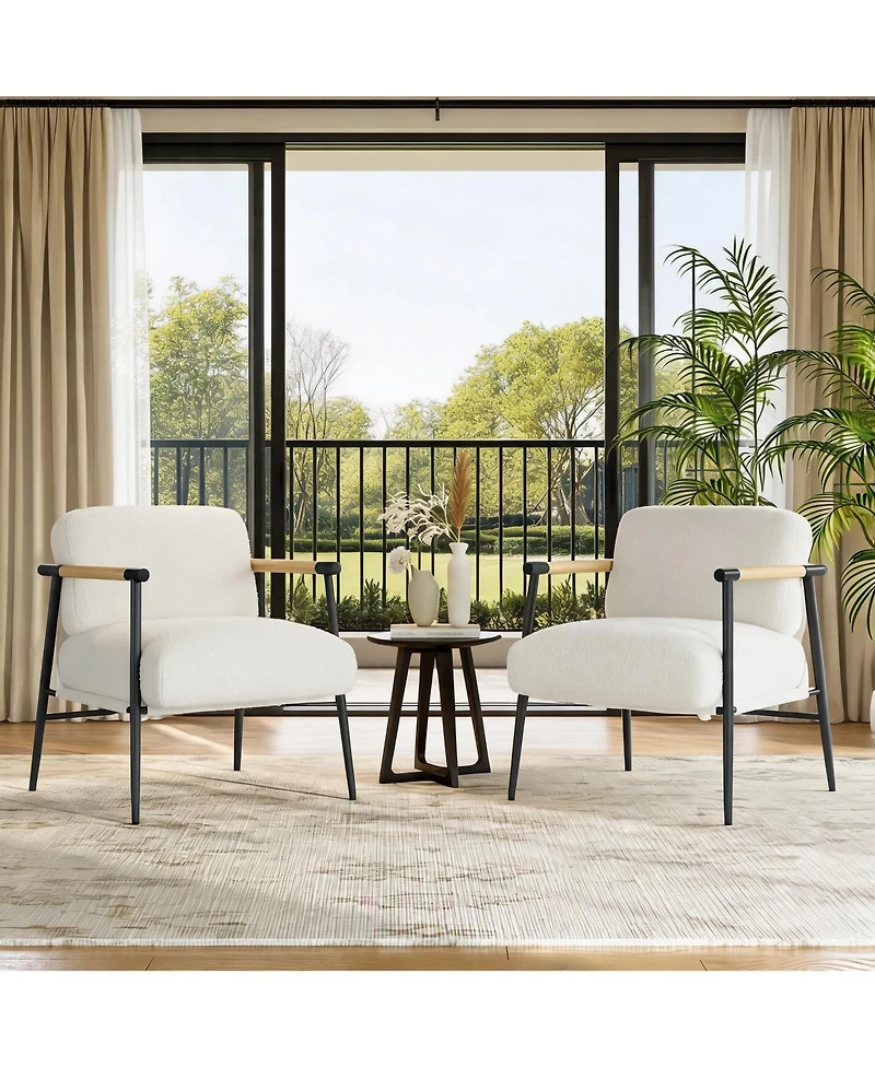 homfan Modern Accent Chair - Comfy Chair with Metal Frame and Wooden Armrest, Cozy Reading Chair with Soft Cushion for Bedroom Living Room