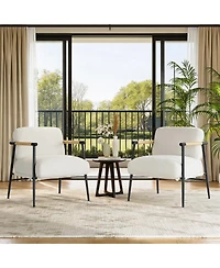 homfan Modern Accent Chair - Comfy Chair with Metal Frame and Wooden Armrest, Cozy Reading Chair with Soft Cushion for Bedroom Living Room