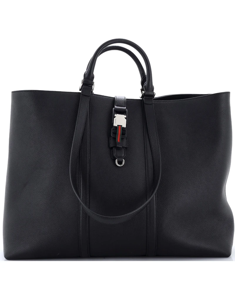 Pre-Owned Gucci Xl Web Buckle Top Handle Tote Leather