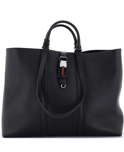 Pre-Owned Gucci Xl Web Buckle Top Handle Tote Leather