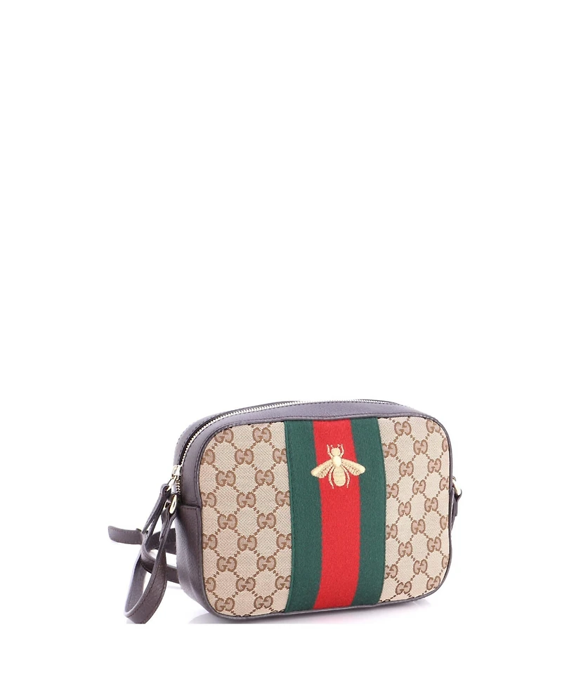 Pre-Owned Gucci Bee Web Camera Bag Gg Canvas