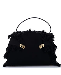 Pre-Owned Salvatore Ferragamo Large Hug Shoulder Bag Fringed Canvas and Leather