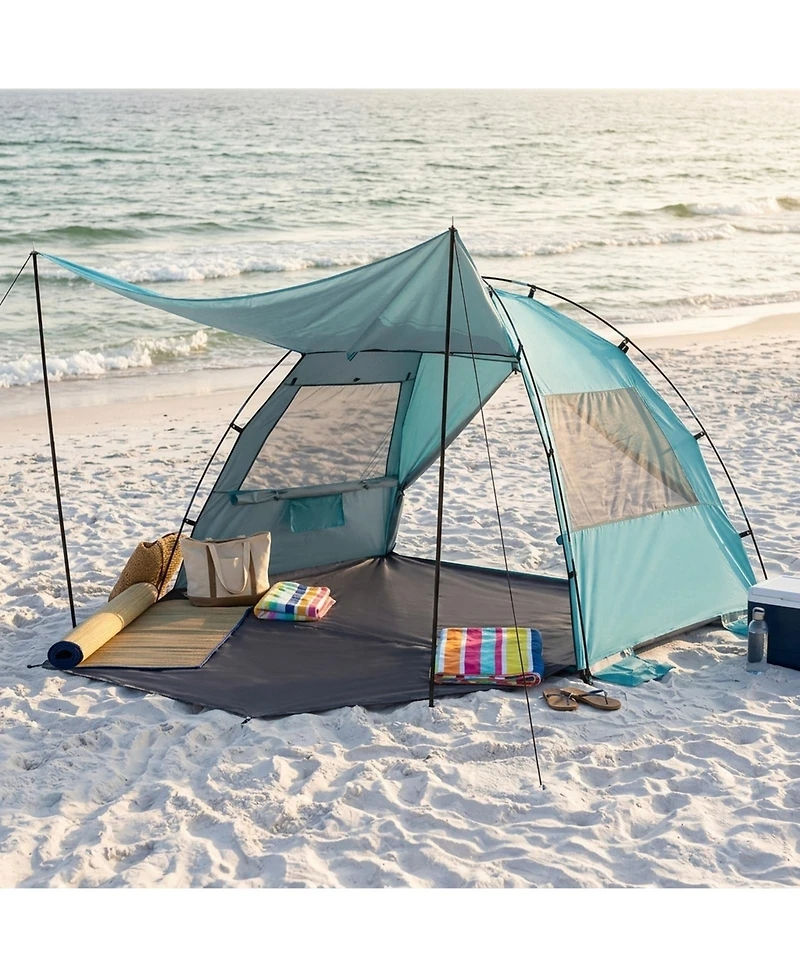 Sugift Beach Tent Sun Shelter with Extended Floor Mesh Vent Windows and Carry Bag