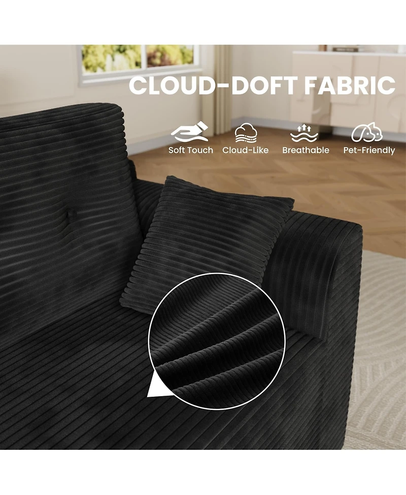 homfan 105" L-Shaped Cloud Sectional Sofa with Deep Seats, Corduroy Upholstery and Chaise, No Assembly Required, for Living Room