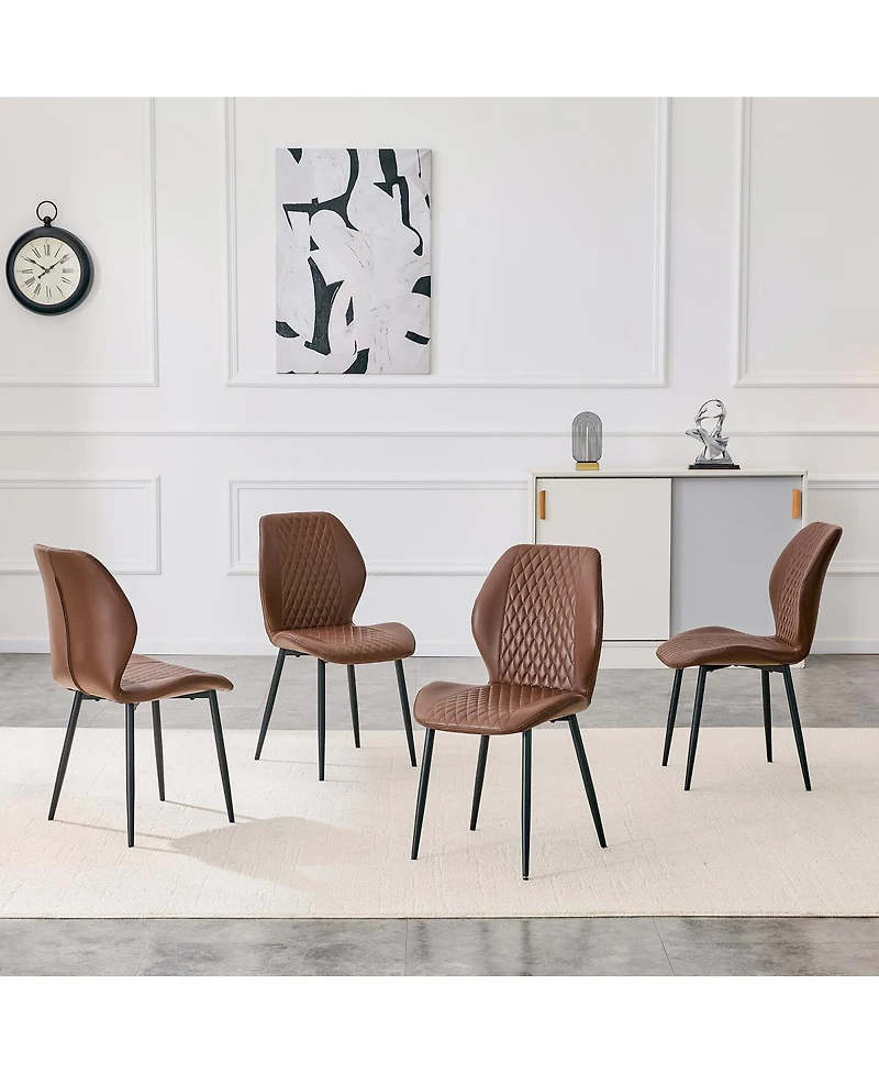 Streamdale Furniture Set of 4 Modern Diamond-Quilted Pu Dining Chairs with Metal Legs