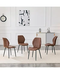 Streamdale Furniture Set of 4 Modern Diamond-Quilted Pu Dining Chairs with Metal Legs