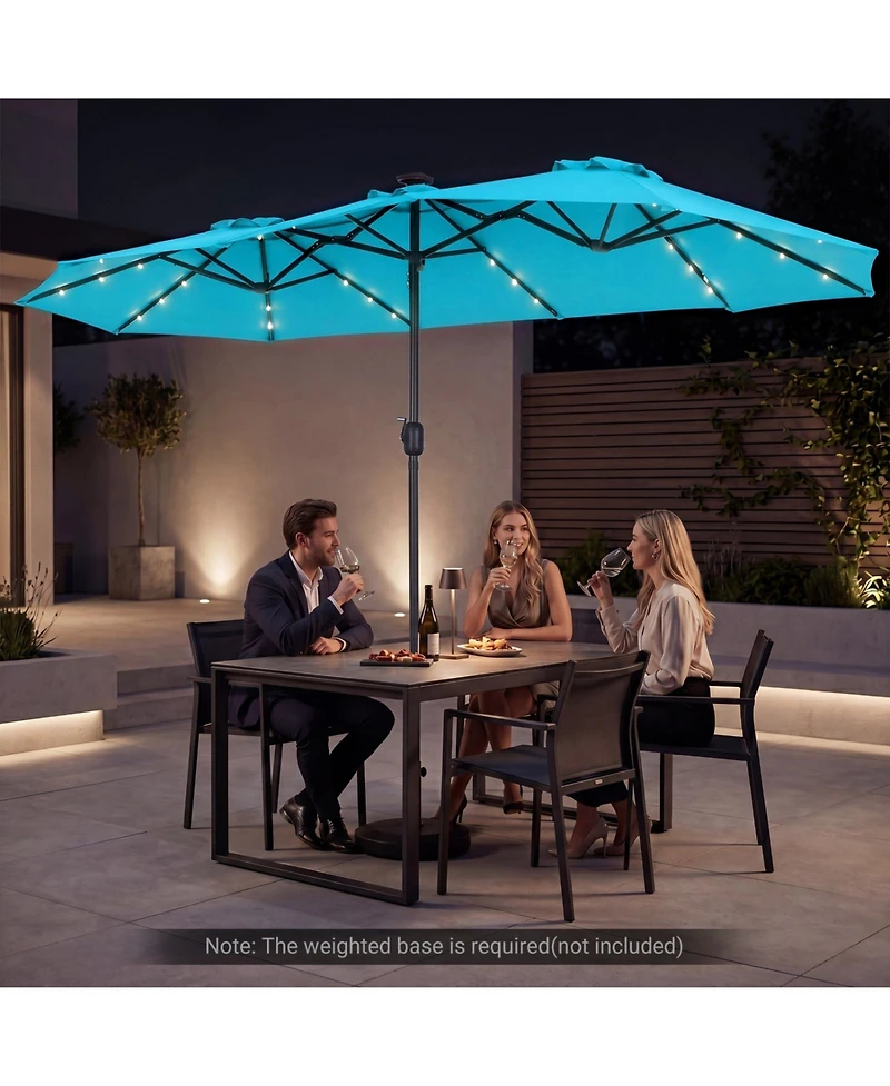 Sugift 13 ft Double-Sided Rectangular Patio Market Umbrella with 36 Solar Led Lights