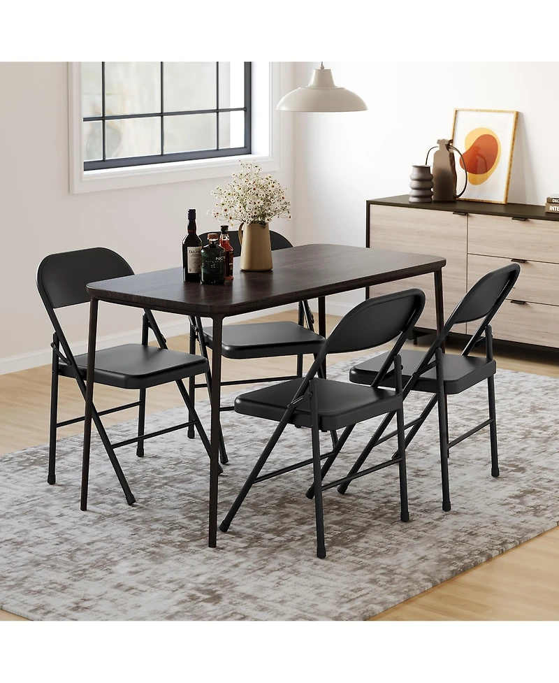 homfan Set of 4 Folding Chairs with Padded Cushion – Steel Frame, Foldable and Stackable for Indoor Outdoor Home Office Wedding Events