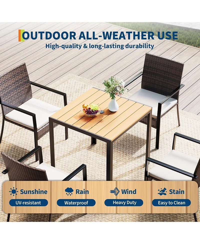 homfan 5-Piece Wicker Patio Dining Set with Umbrella Hole Table and Cushioned Chairs