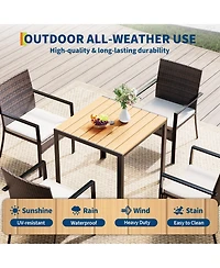 homfan 5-Piece Wicker Patio Dining Set with Umbrella Hole Table and Cushioned Chairs