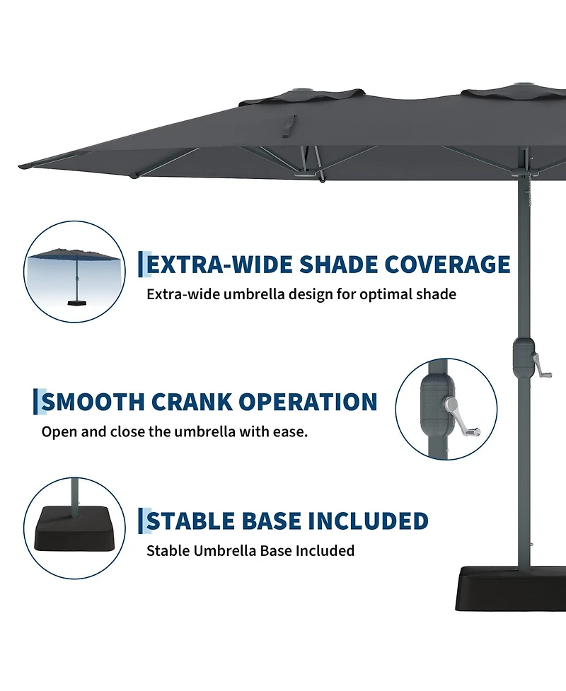 homfan 9' x 15' Extra-Wide Outdoor Umbrella with Base