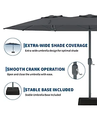 homfan 9' x 15' Extra-Wide Outdoor Umbrella with Base