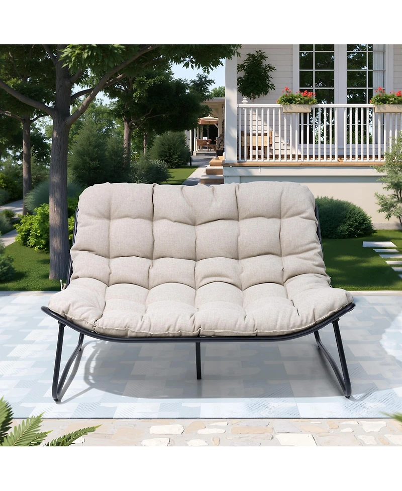 Pellebant All-Weather Double Papasan Chair Loveseat with Soft Cushion for Indoor Outdoor
