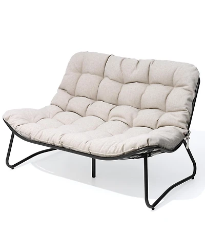 Pellebant All-Weather Double Papasan Chair Loveseat with Soft Cushion for Indoor Outdoor