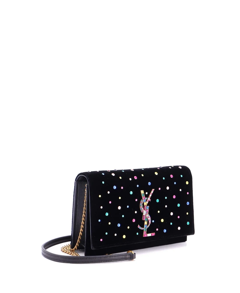 Pre-Owned Saint Laurent Classic Monogram Wallet on Chain Embellished Velvet